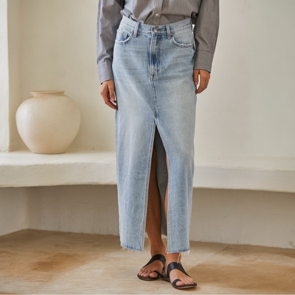 By Together Dresses & Skirts - Thrill Ride Stylish Light Blue Denim Maxi Skirt with Center Front Slit